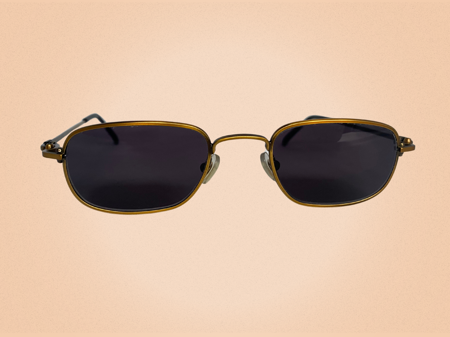 Lanvin – Lunettes de Soleil Vintage Rectangulaires – Métal Doré Vieilli – Verres Noirs – Made in France