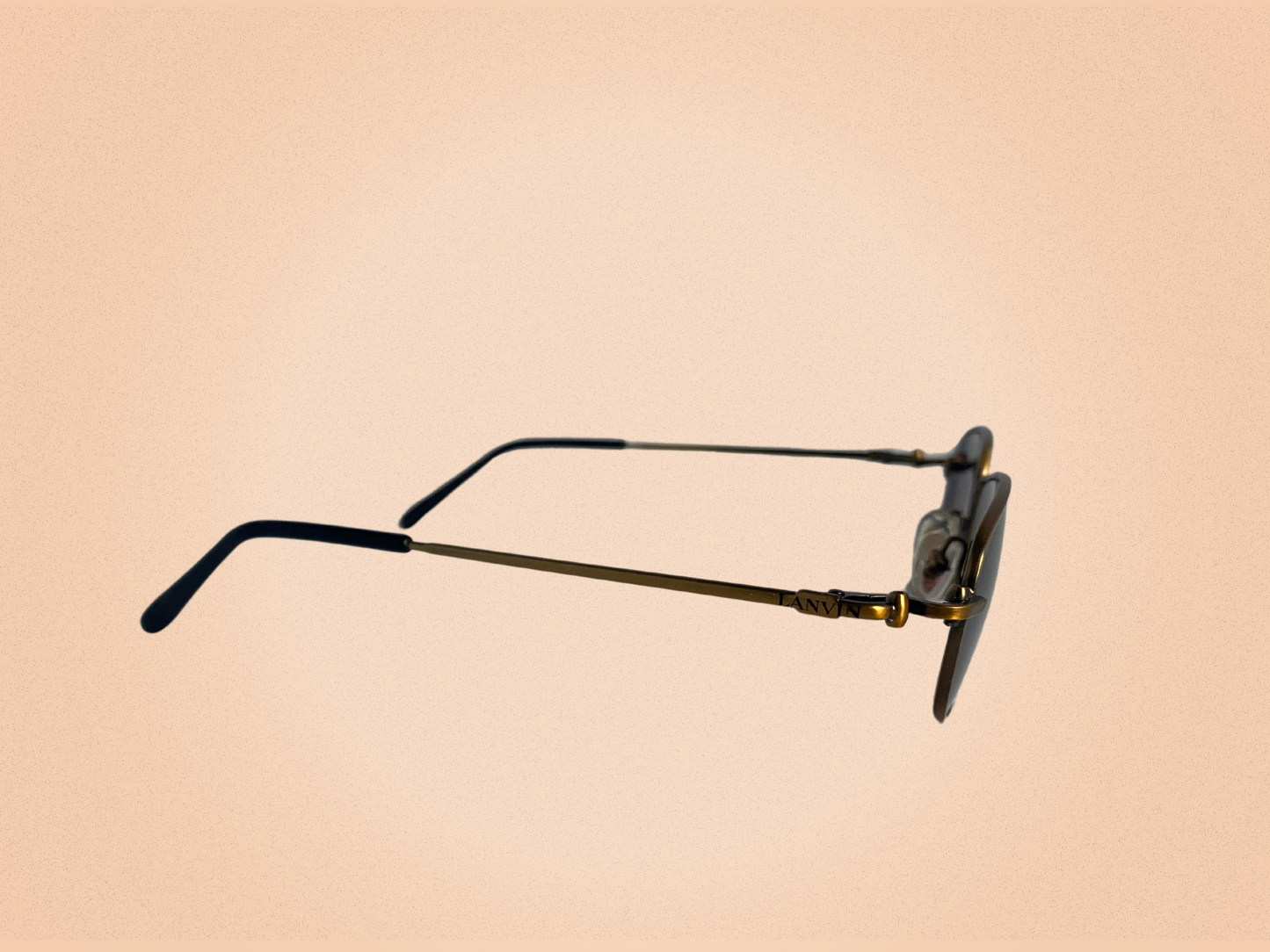 Lanvin – Lunettes de Soleil Vintage Rectangulaires – Métal Doré Vieilli – Verres Noirs – Made in France