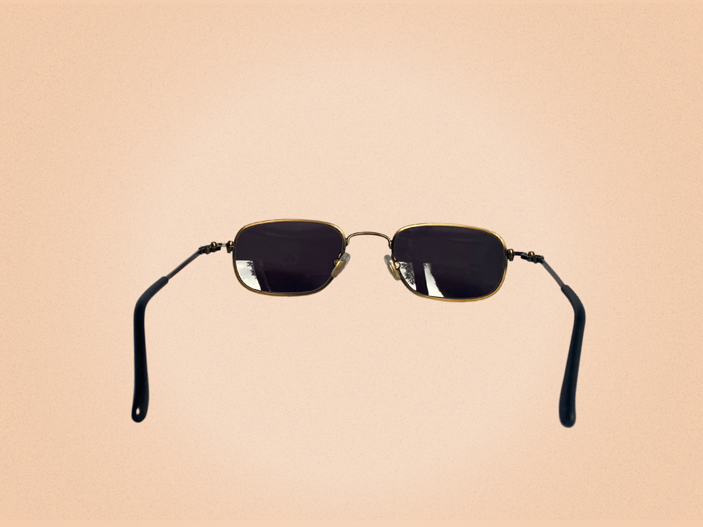 Lanvin – Lunettes de Soleil Vintage Rectangulaires – Métal Doré Vieilli – Verres Noirs – Made in France