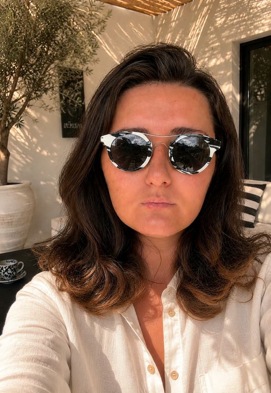 IDC – Lunettes de soleil vintage - Modèle J 913, marbré noir & blanc