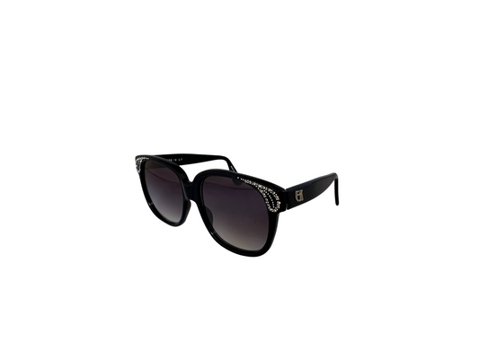 Emmanuelle Khanh - Lunettes de soleil Vintage noires avec des Strass - Modèle 8680 16 ST