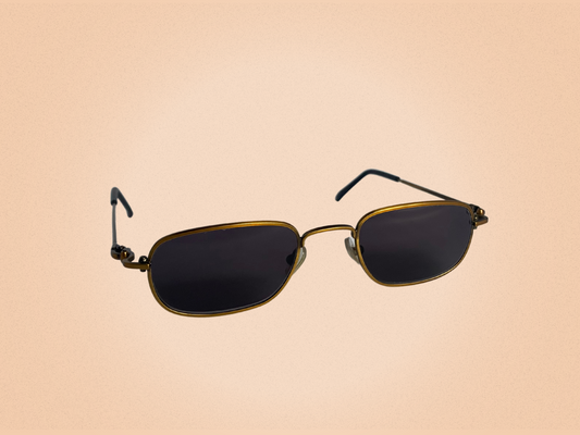 Lanvin – Lunettes de Soleil Vintage Rectangulaires – Métal Doré Vieilli – Verres Noirs – Made in France