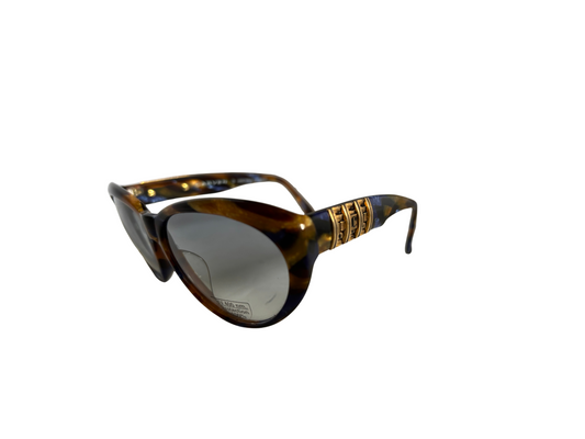 Carven - Lunettes de soleil Vintage bleues et dorées - Fait main en France - modèle Violette