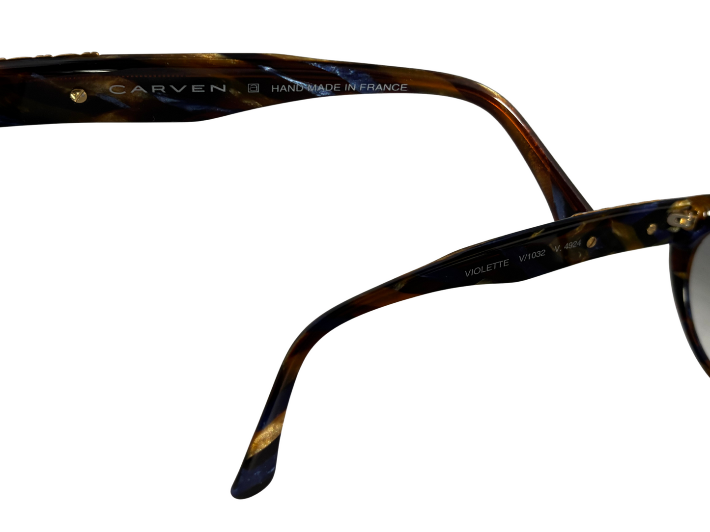 Carven - Lunettes de soleil Vintage bleues et dorées - Fait main en France - modèle Violette