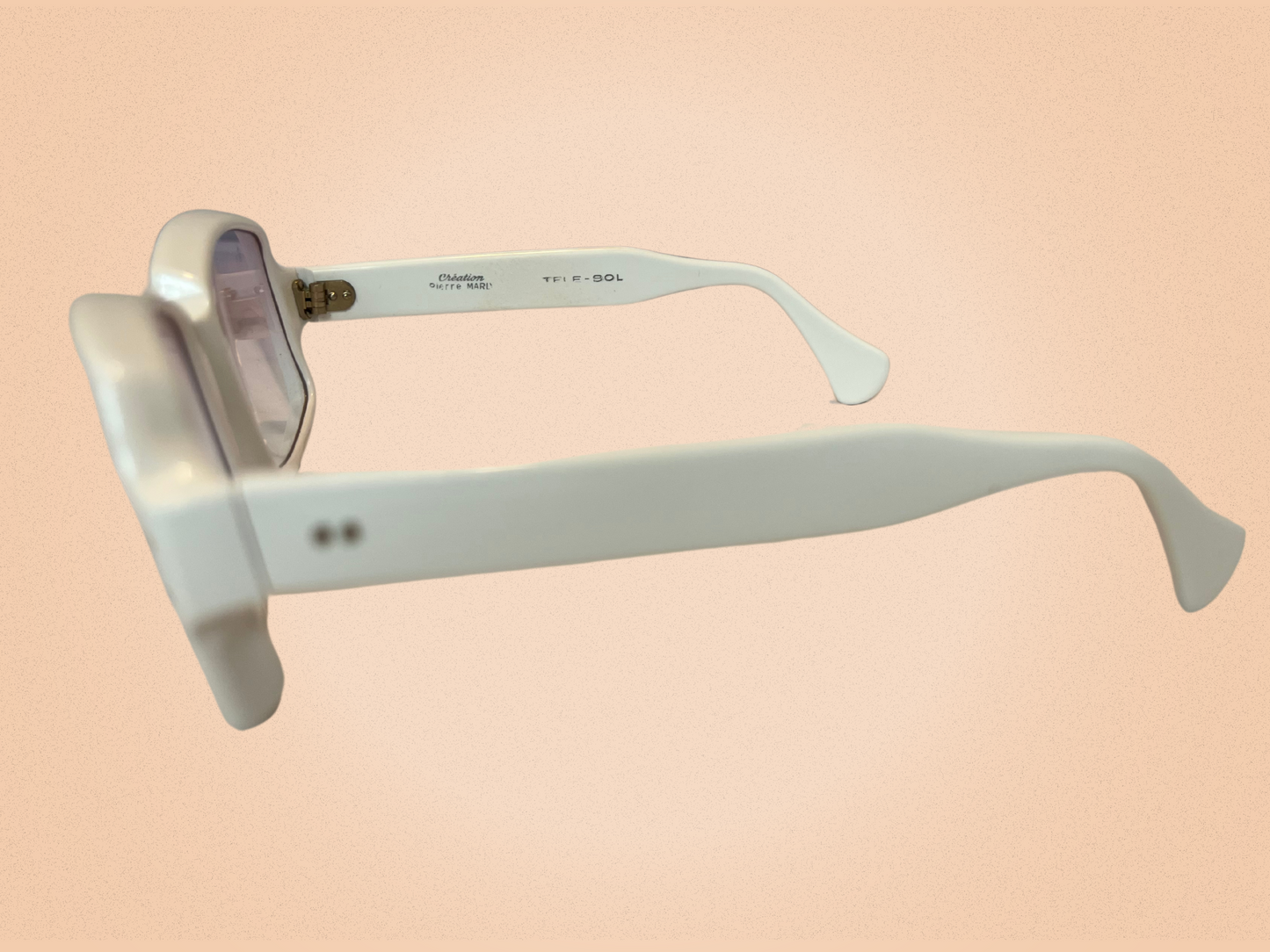 Pierre Marly Télésol – Lunettes solaires vintage iconiques – Acétate blanc nacré – Made in France