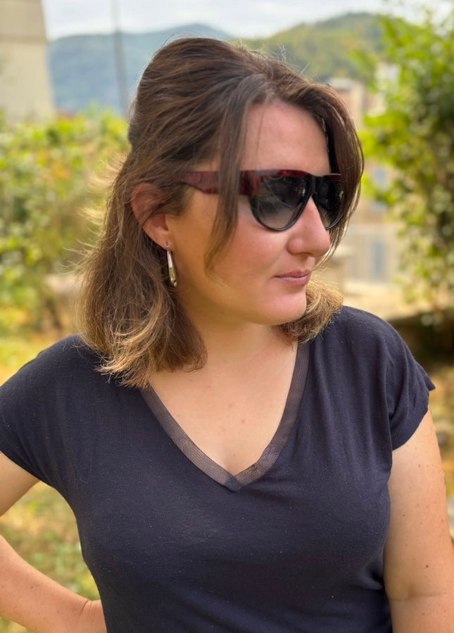 Carven - Lunettes de soleil Noires et bordeaux Vintage - Modèle MYOSOTIS  - Made in France