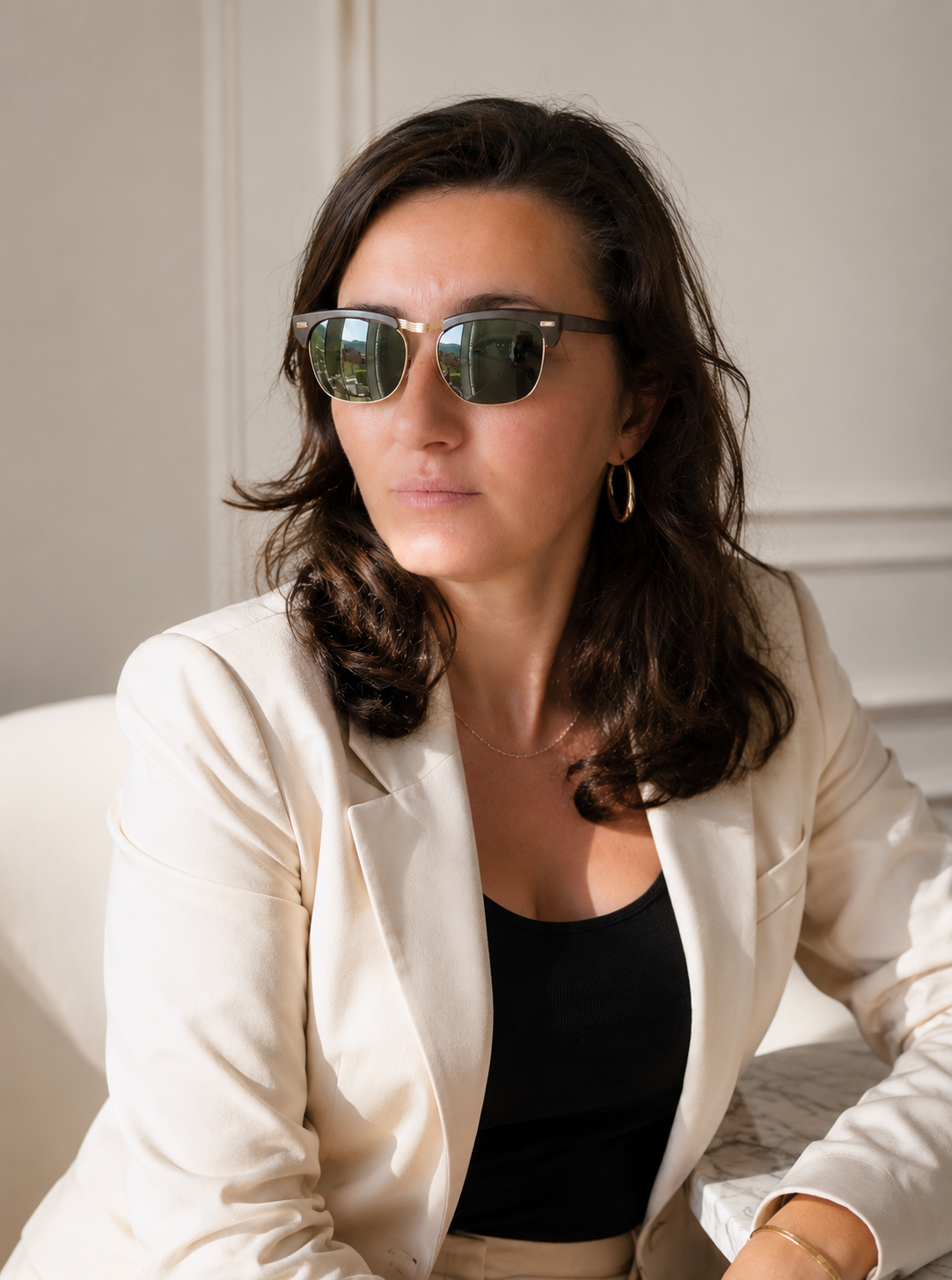 Lunettes de soleil vintage françaises années 1950 – Browline brun glacé doublé or