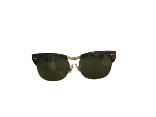 Lunettes de soleil vintage françaises années 1950 – Browline brun glacé doublé or