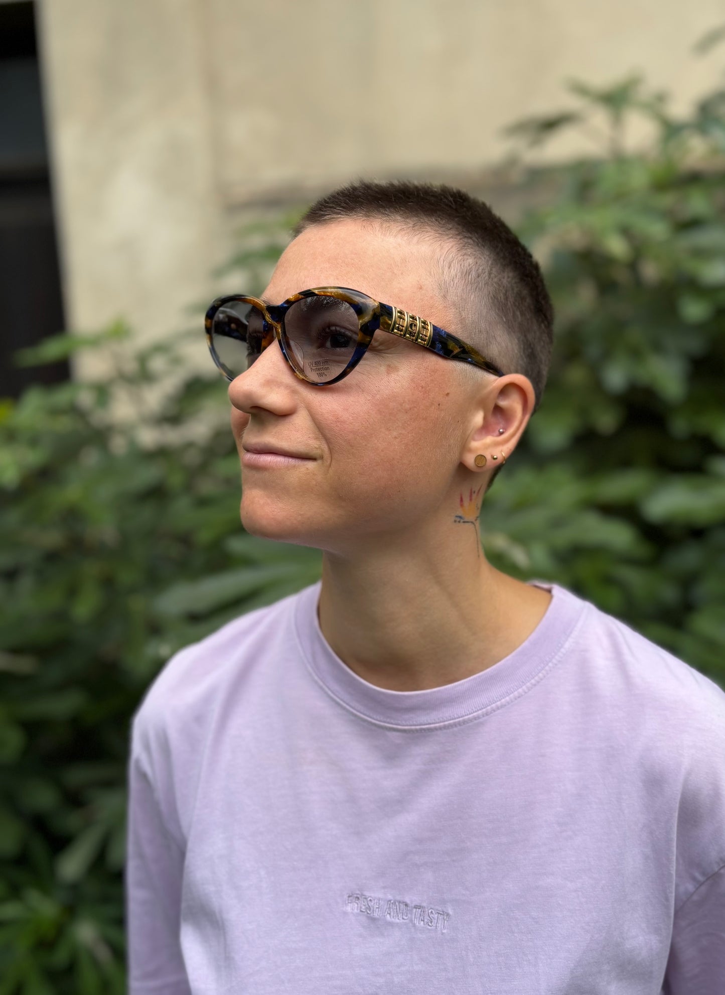 Carven - Lunettes de soleil Vintage bleues et dorées - Fait main en France - modèle Violette